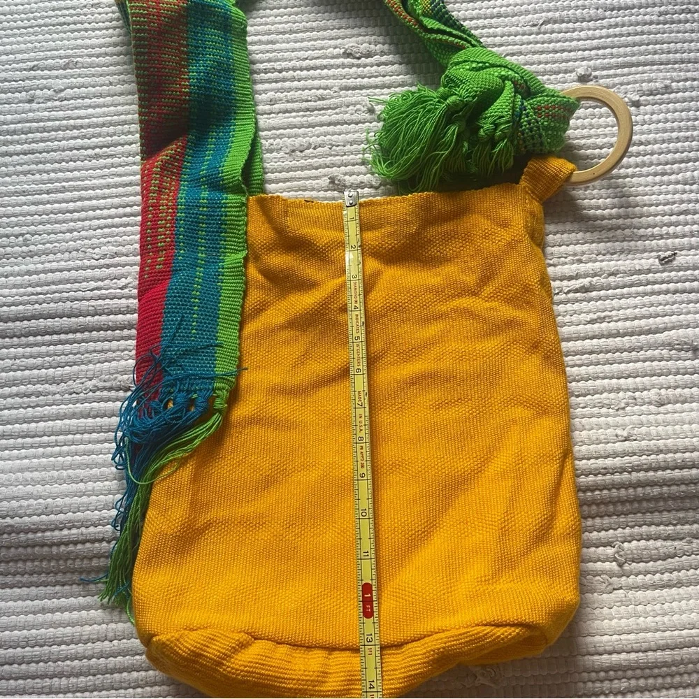 Wayuu Mochila Bag Handmade Boho Crossbody Yellow Woven Strap Artisan